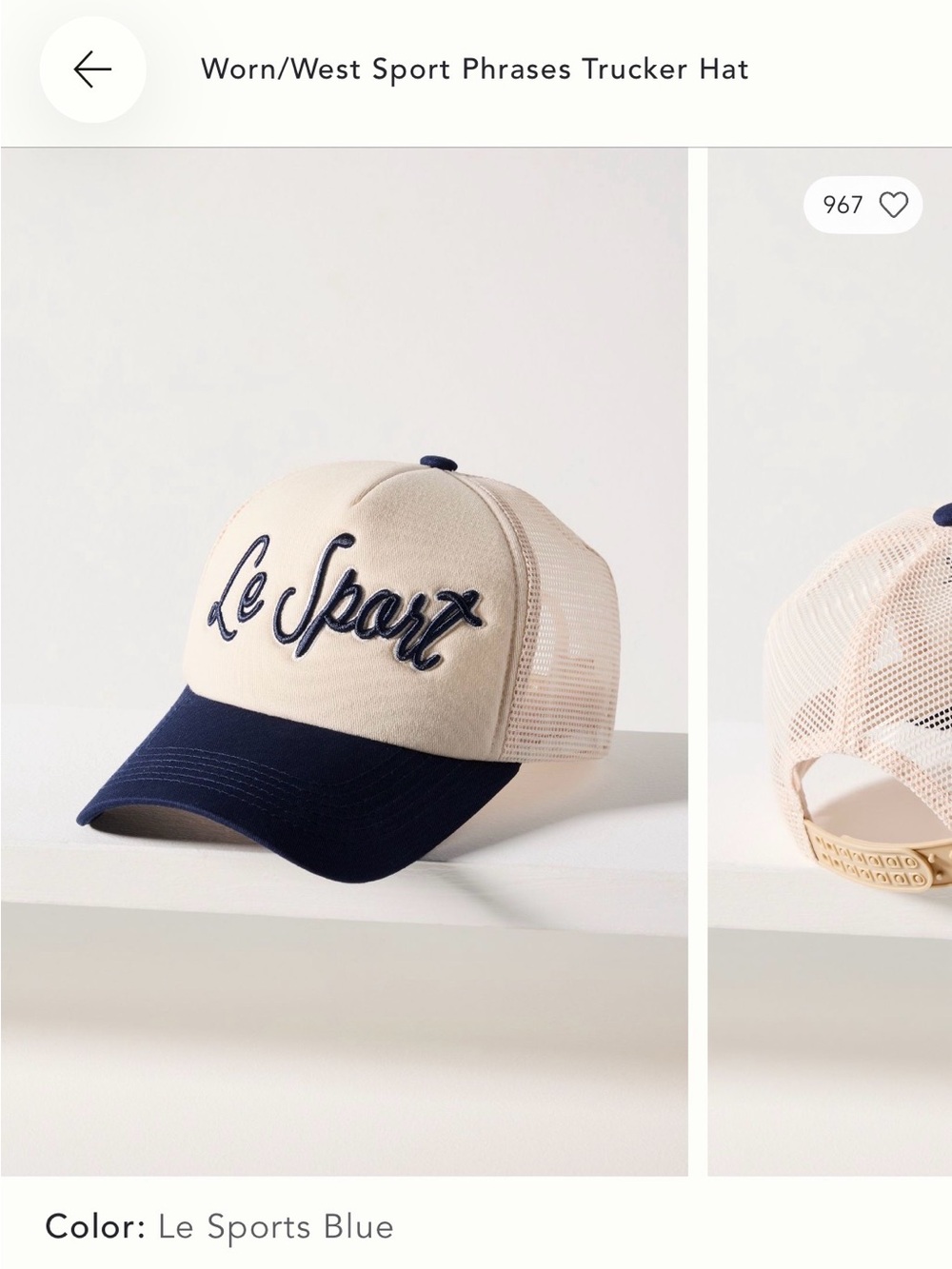 NWT Anthropologie Worn West “Le Sport”Blue Script Trucker Hat